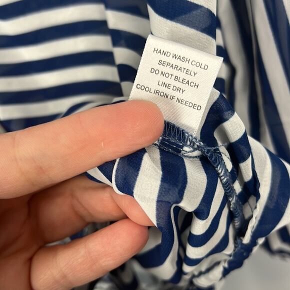 Pleione striped tie front button down sheer blouse size small - Picture 6 of 12